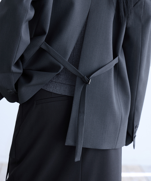 Belted Tailored Jacket, CHARCOAL