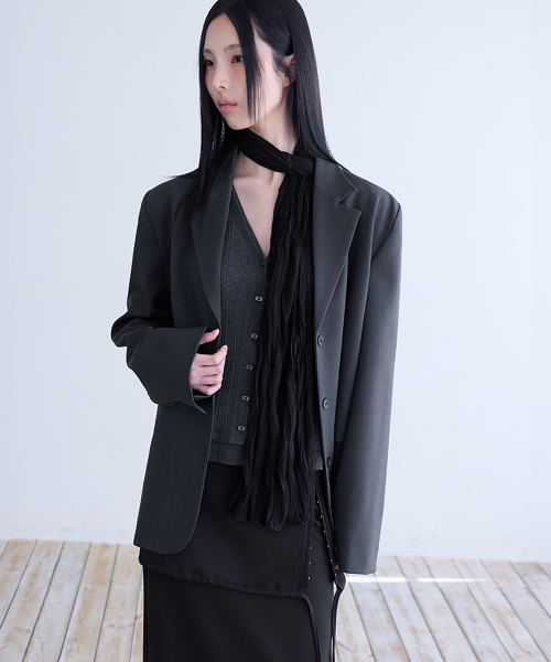 Belted Tailored Jacket, CHARCOAL