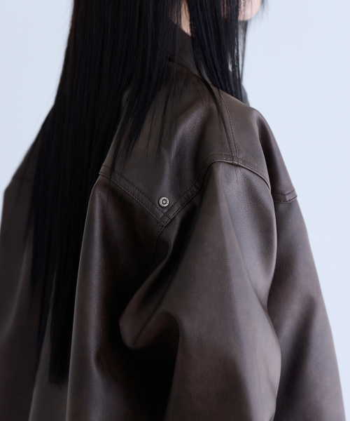 Faux Leather Shirt Jacket, BROWN