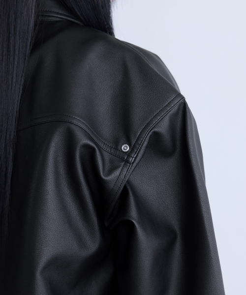Faux Leather Shirt Jacket, BLACK