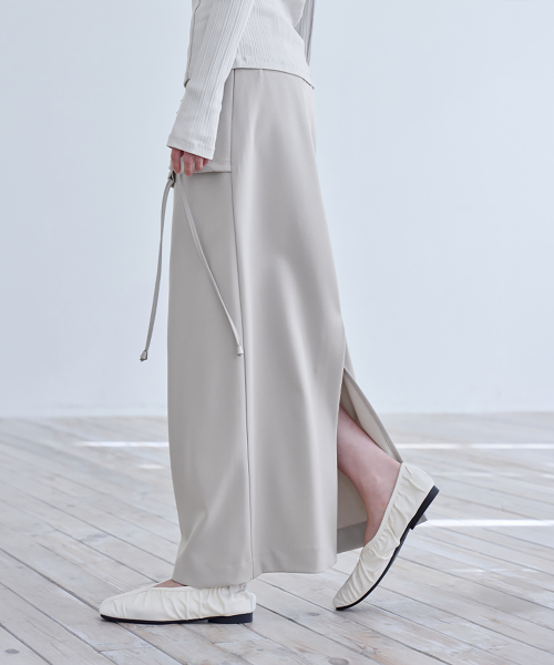 Hook & Eye Layered Long Skirt, OATMEAL