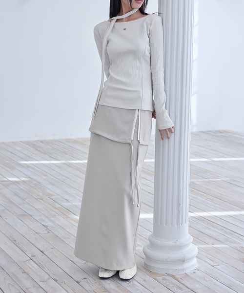 Hook & Eye Layered Long Skirt, OATMEAL