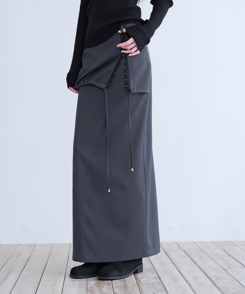 Hook & Eye Layered Long Skirt, CHARCOAL