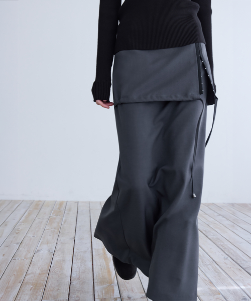 Hook & Eye Layered Long Skirt, CHARCOAL