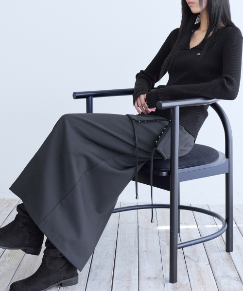 Hook & Eye Layered Long Skirt, CHARCOAL