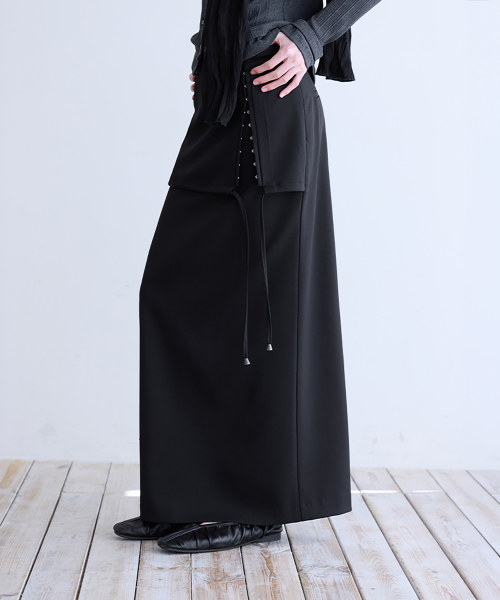 Hook & Eye Layered Long Skirt, BLACK