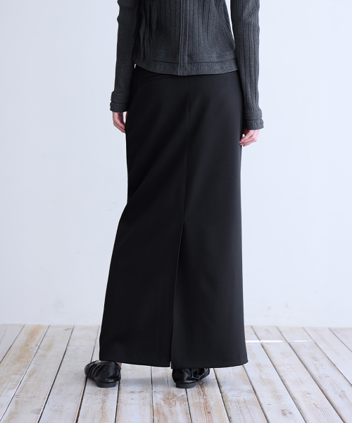 Hook & Eye Layered Long Skirt, BLACK