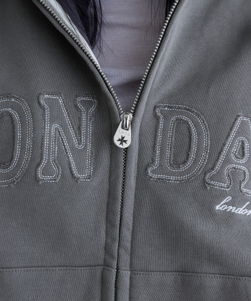 Logo Patch Crop Hoodie Zip-up, ASH KHAKI