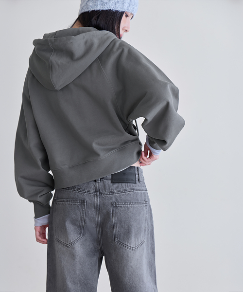 Logo Patch Crop Hoodie Zip-up, ASH KHAKI