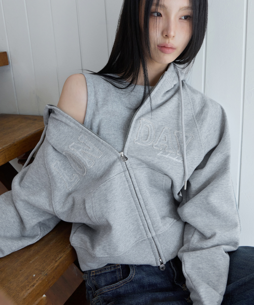 Logo Patch Crop Hoodie Zip-up, M.GREY