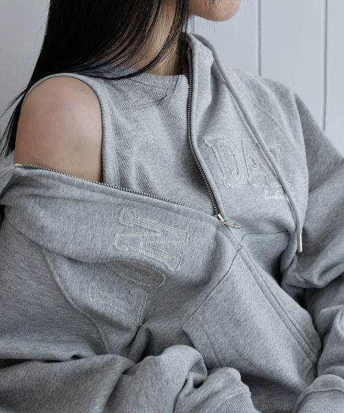 Logo Patch Crop Hoodie Zip-up, M.GREY