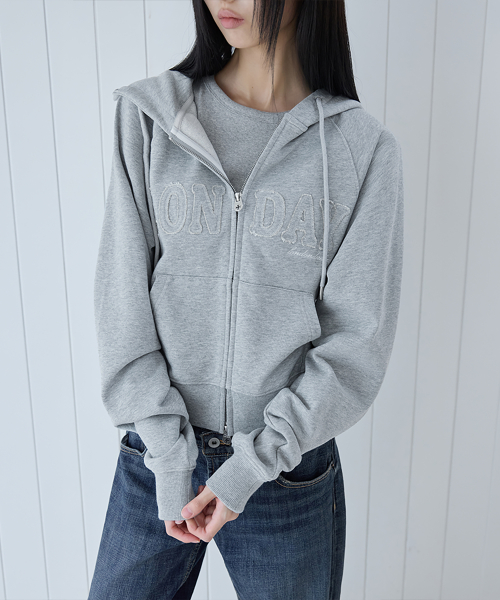 Logo Patch Crop Hoodie Zip-up, M.GREY