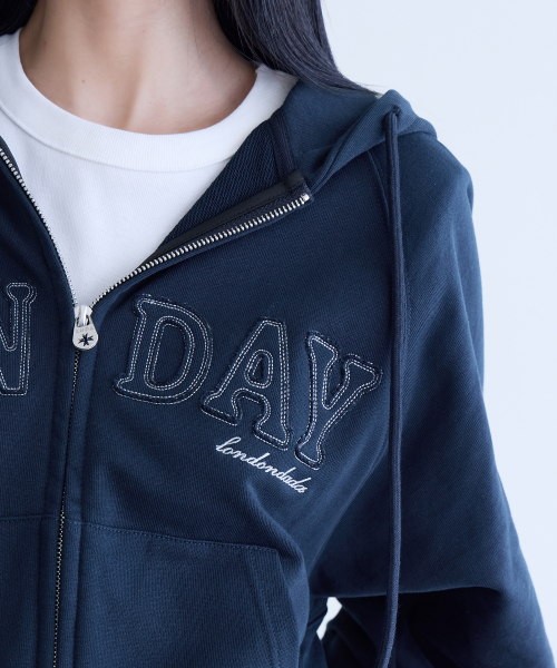 Logo Patch Crop Hoodie Zip-up, NAVY