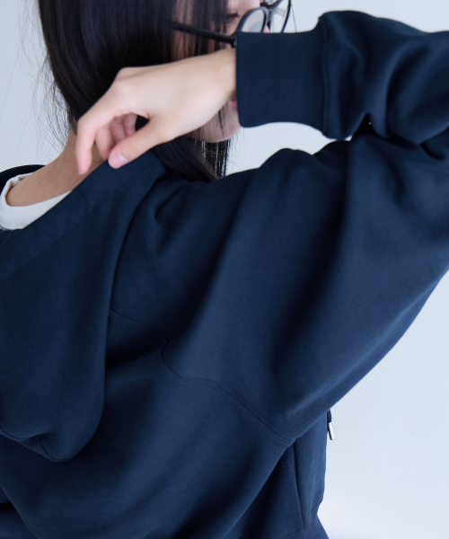 Logo Patch Crop Hoodie Zip-up, NAVY