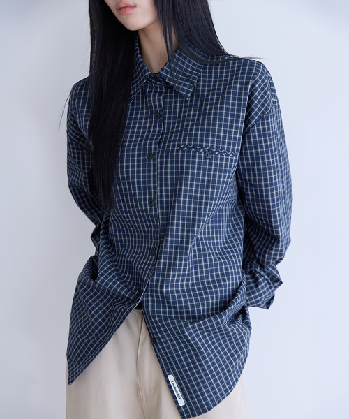 Oversized LDD Checked Shirt, NAVY
