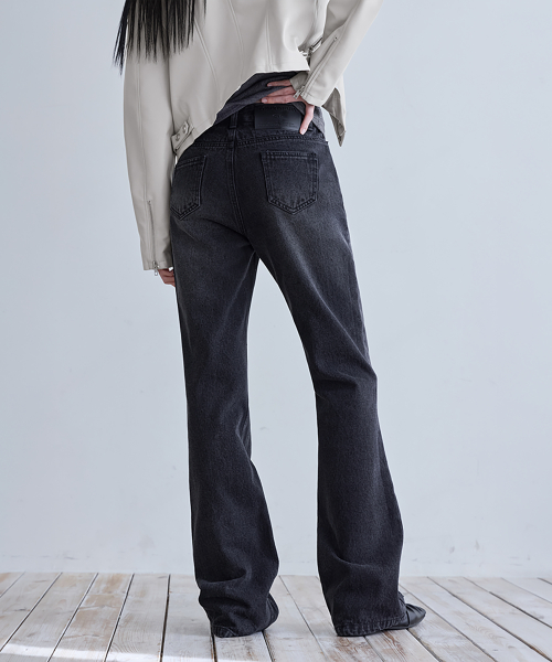 Paneled Slim Flare Jeans, BLACK