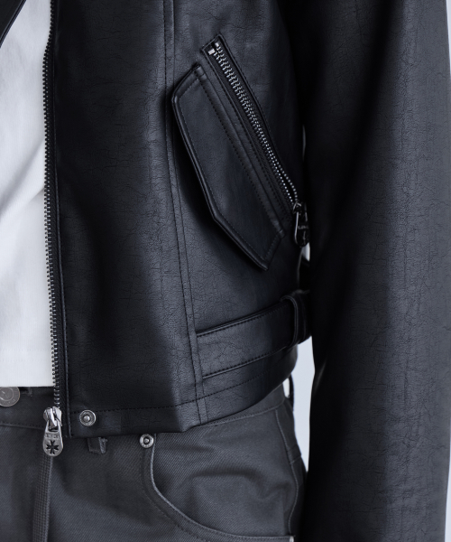 Regular-Fit Faux Leather Single Rider Jacket, BLACK