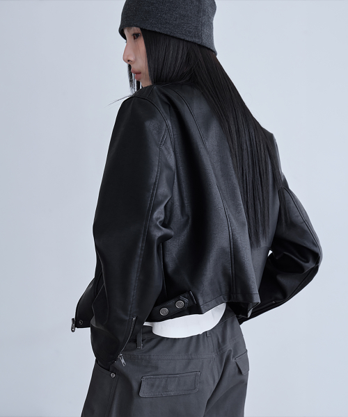 Regular-Fit Faux Leather Single Rider Jacket, BLACK