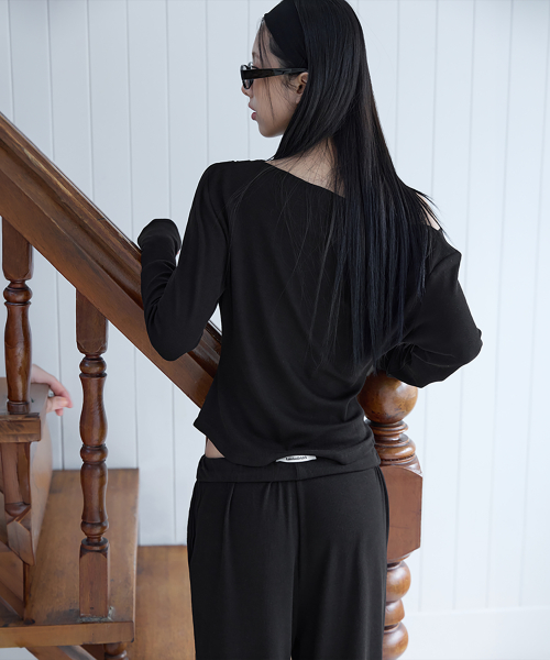 [SET-UP] Draped Boat Neck Slim T-Shirts, 2colors