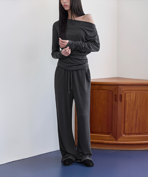 [SET-UP] Relaxed Wide Banding Pants, CHARCOAL