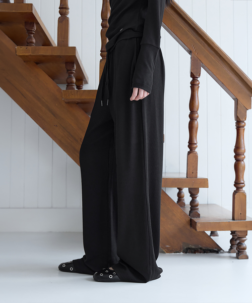 [SET-UP] Relaxed Wide Banding Pants, BLACK