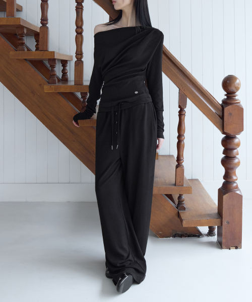[SET-UP] Relaxed Wide Banding Pants, BLACK