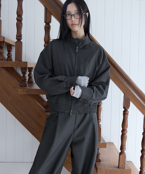 [SET-UP] Urban Half-Neck Harrington Jumper, CHARCOAL