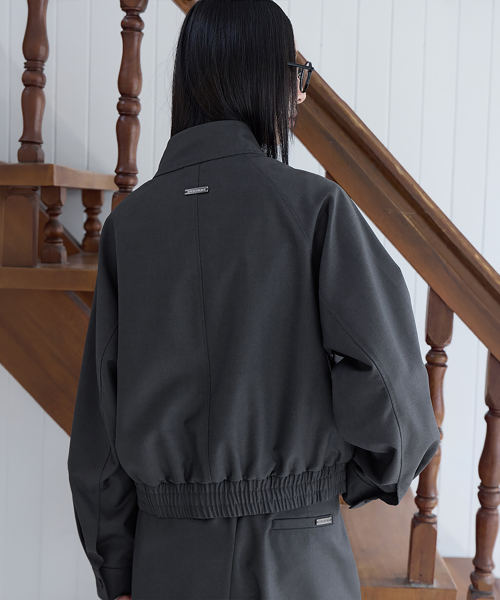 [SET-UP] Urban Half-Neck Harrington Jumper, CHARCOAL