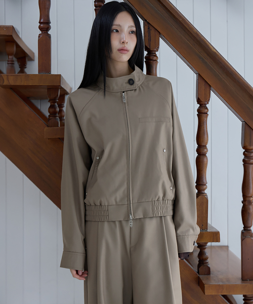 [SET-UP] Urban Half-Neck Harrington Jumper, TAUPE