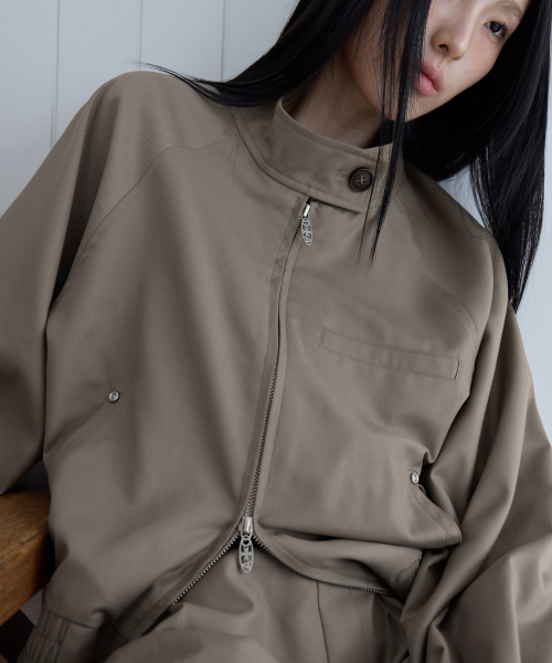 [SET-UP] Urban Half-Neck Harrington Jumper, TAUPE