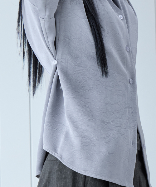 Satin Button Waist Blouse, DUST BLUE