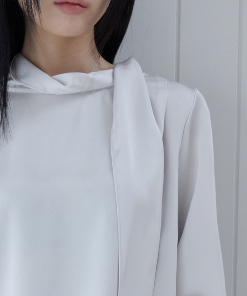 Satin Tie Blouse, SILVER