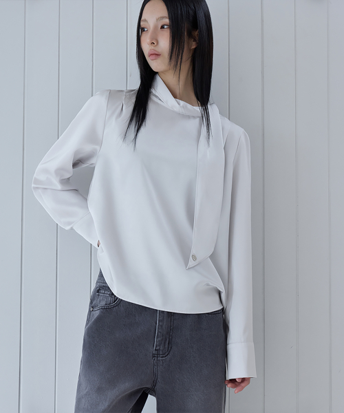 Satin Tie Blouse, SILVER