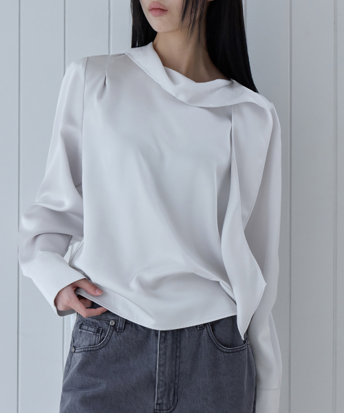 Satin Tie Blouse, CHARCOAL
