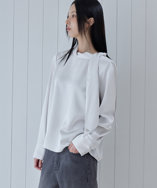Satin Tie Blouse, CHARCOAL