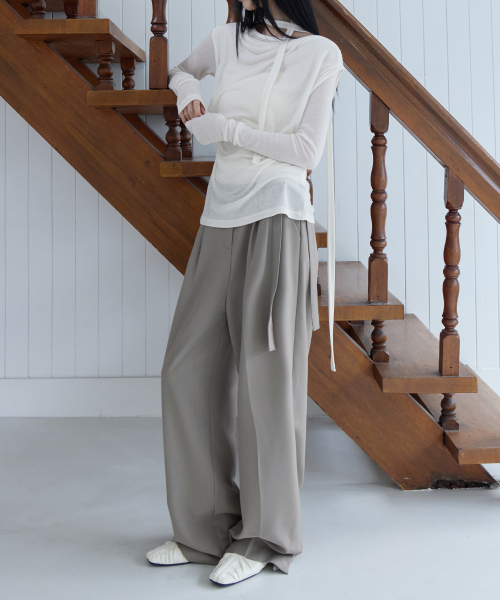 Side Button Slit Banding Slacks, TAUPE