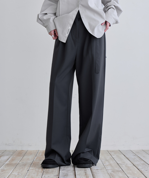 Side Button Slit Banding Slacks, CHARCOAL
