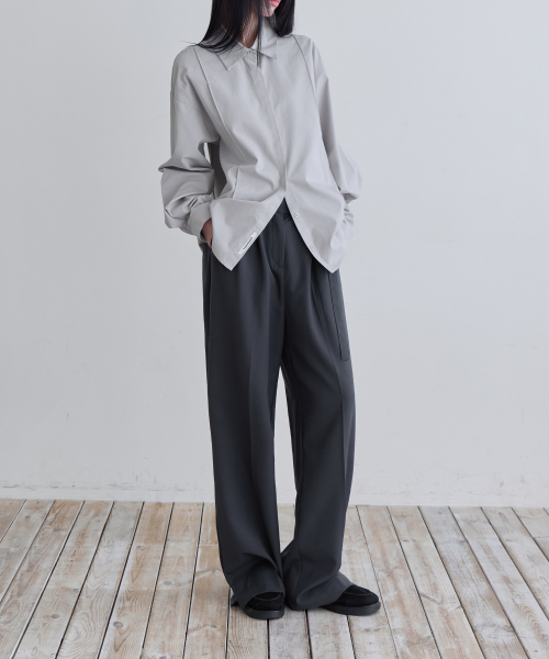 Side Button Slit Banding Slacks, CHARCOAL