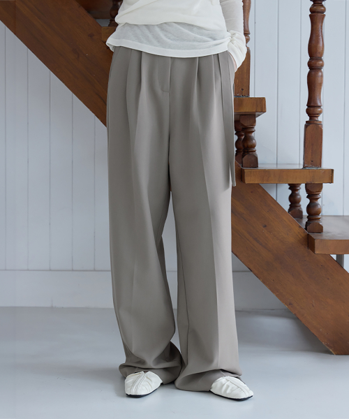 Side Button Slit Banding Slacks, BLACK