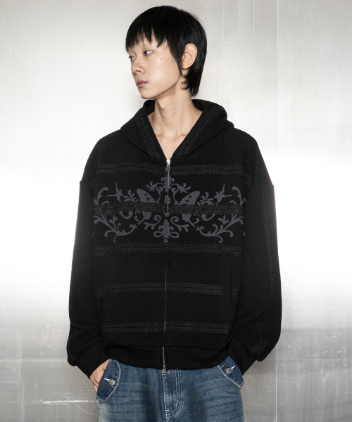 GBOHD002 플뢰르 레이스 와플 후드 집업 G26WZ8005BK (BLACK)