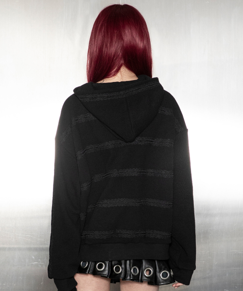 GBOHD002 플뢰르 레이스 와플 후드 집업 G26WZ8005BK (BLACK)