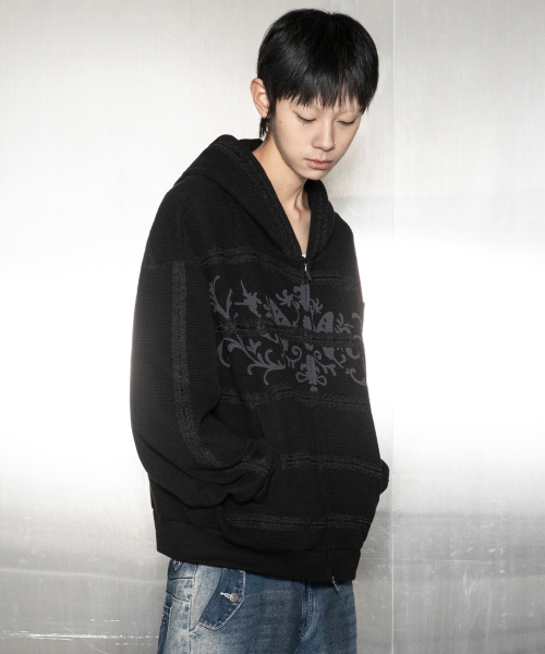 GBOHD002 플뢰르 레이스 와플 후드 집업 G26WZ8005BK (BLACK)