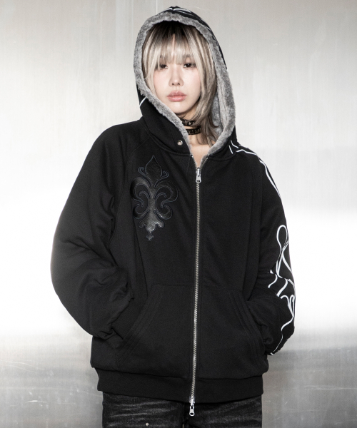 GBOHD001 리스 포인트 리버시블 퍼 후드 집업 G26WZ8006BK