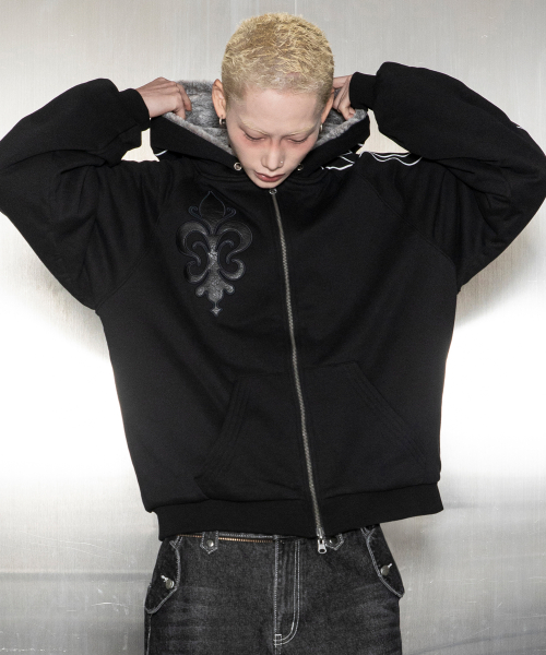 GBOHD001 리스 포인트 리버시블 퍼 후드 집업 G26WZ8006BK