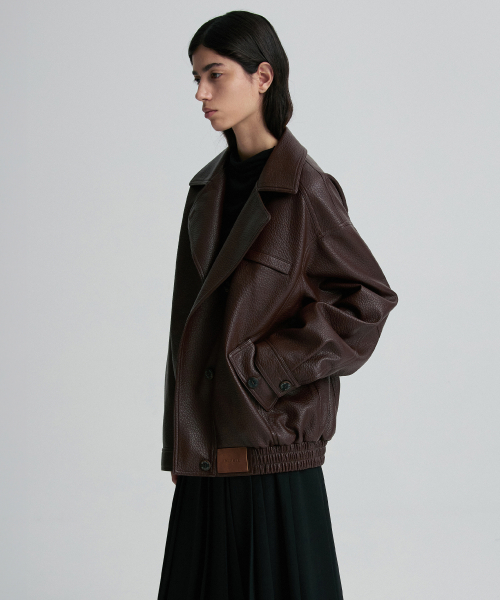OVERSIZED LEATHER BOMBER JACKET BURGUNDY