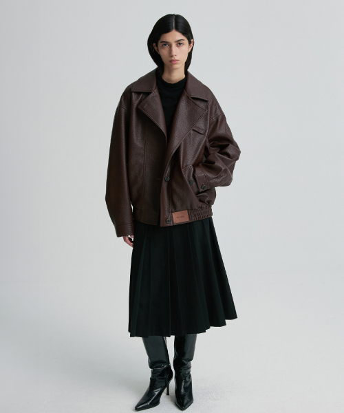 OVERSIZED LEATHER BOMBER JACKET BURGUNDY