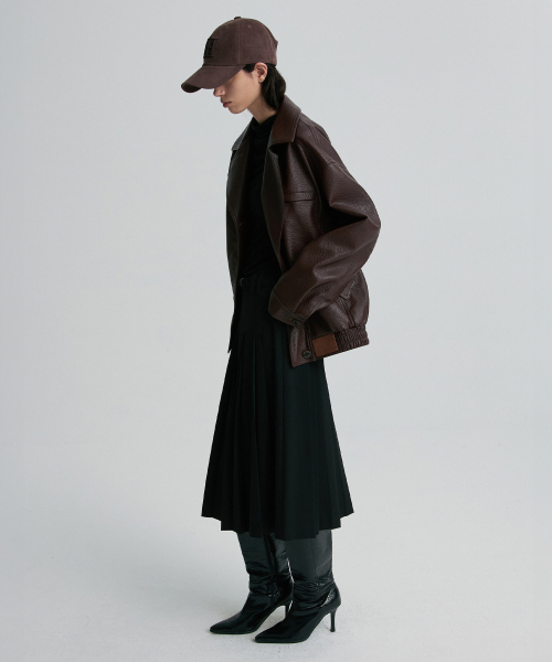 OVERSIZED LEATHER BOMBER JACKET BURGUNDY