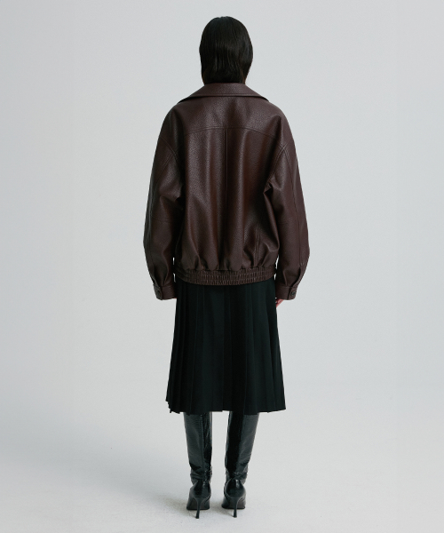 OVERSIZED LEATHER BOMBER JACKET BURGUNDY