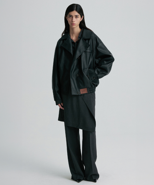 OVERSIZED LEATHER BOMBER JACKET BLACK