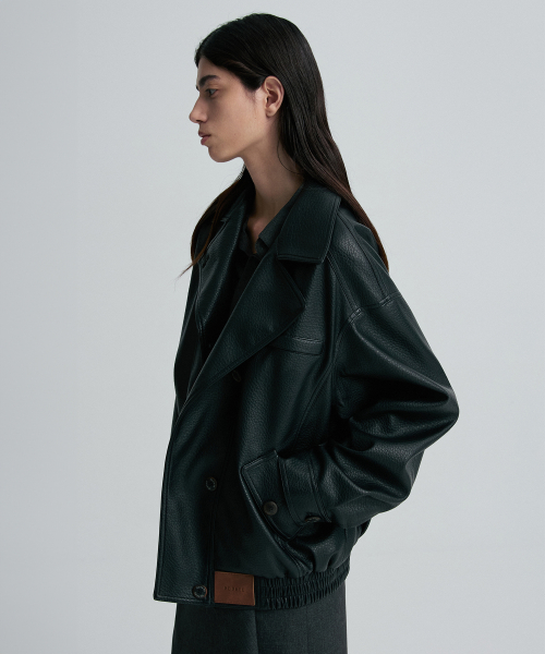 OVERSIZED LEATHER BOMBER JACKET BLACK